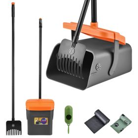 1Set Pooper Scooper Kit Dog Poop Rake & Swiveling Bin Poop Heavy Duty Pick Up Tool With Extra Long Handle 35 Waste Bags Dispenser (Color: black)